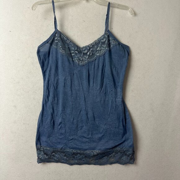 Maurices Y2K‎ Crinkle Cami Tank Top Size Large gray  Long Lace Trim Fairy Grunge - Picture 1 of 6